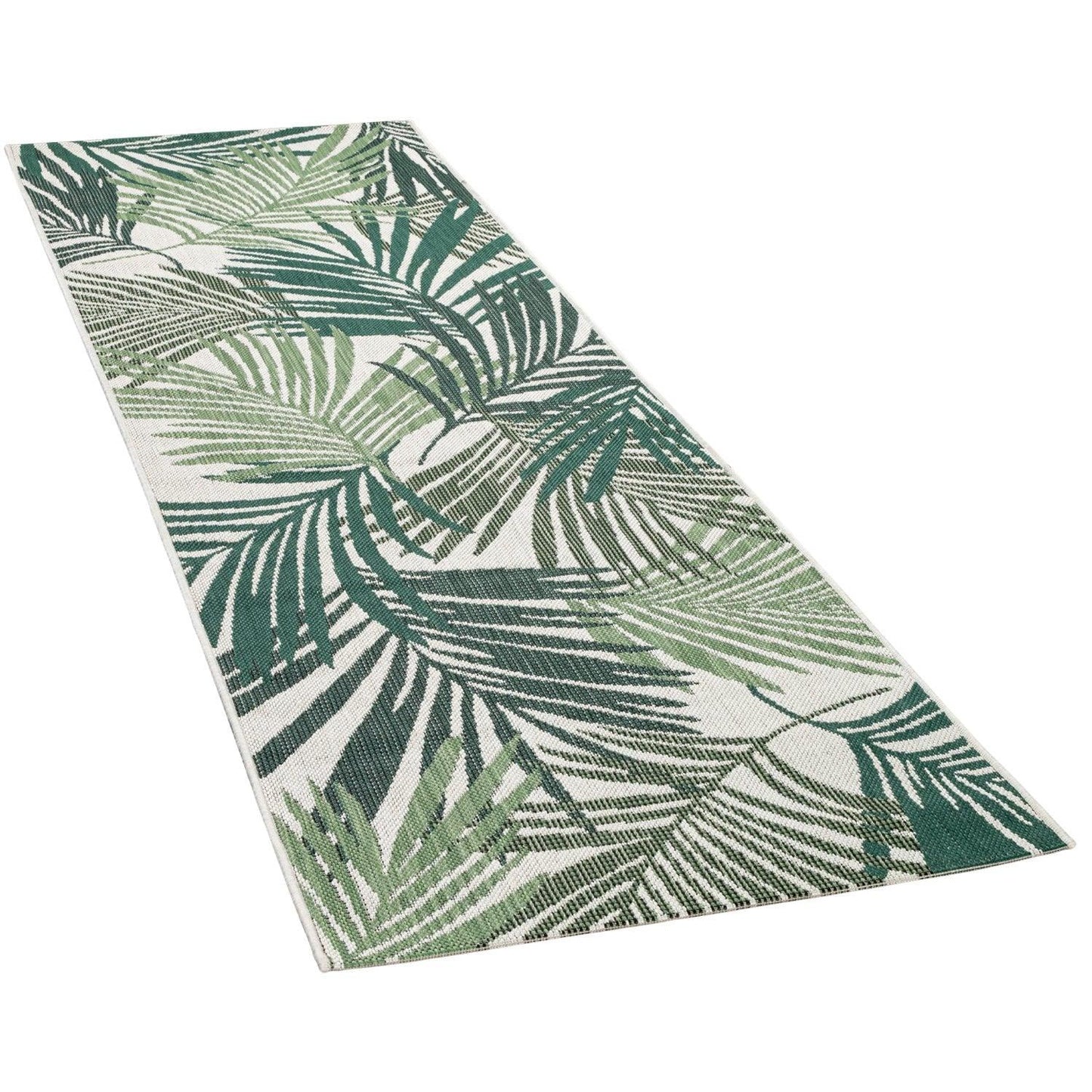 Outdoor Rug Ostende Palm Leaf Pattern - Green White - RugYourHome