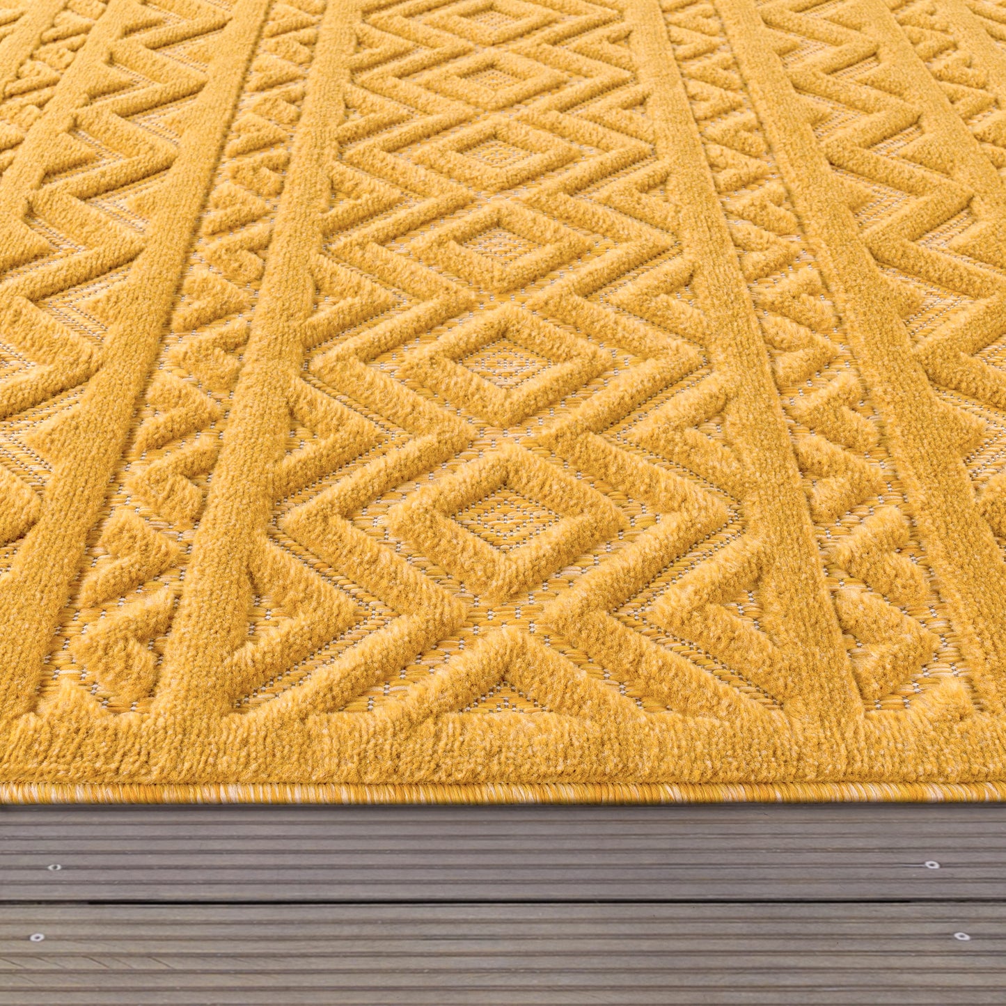 Indoor Outdoor Rug Livorno Boho High-Low Pattern In Yellow
