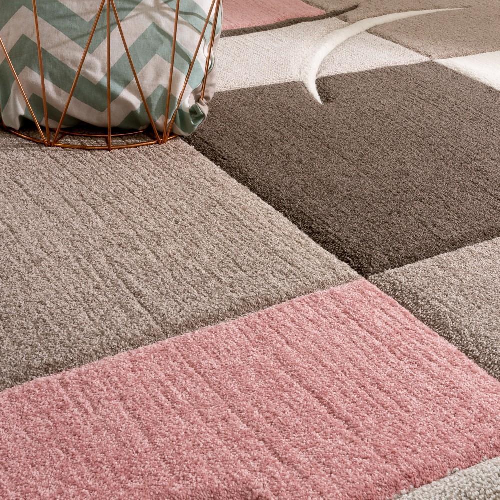 Pink White Area Rug Modern Contour Cut Pastel Colors - RugYourHome