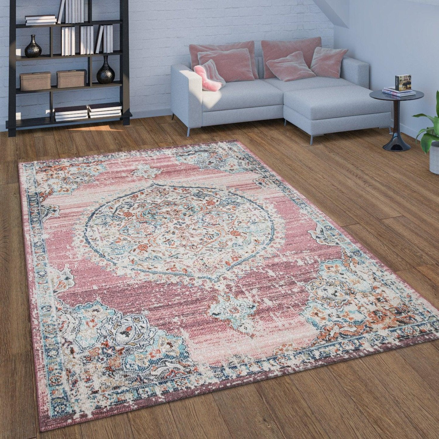 Pink White Outdoor Rug For Patio Oriental Pattern - RugYourHome