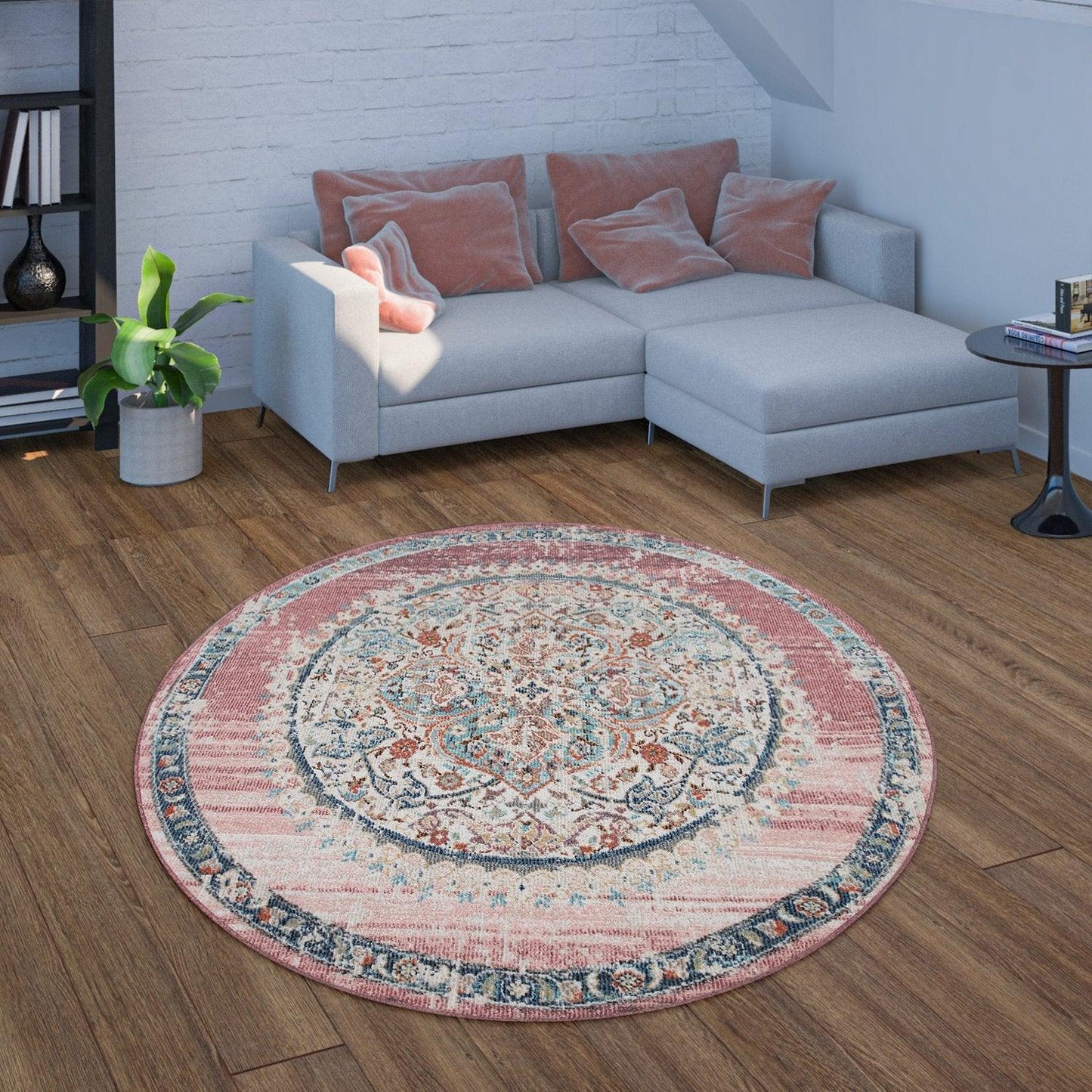 Pink White Outdoor Rug For Patio Oriental Pattern - RugYourHome