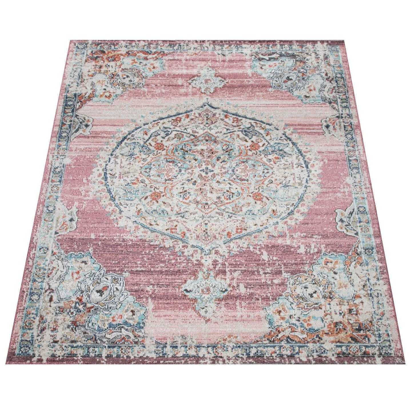 Pink White Outdoor Rug For Patio Oriental Pattern - RugYourHome