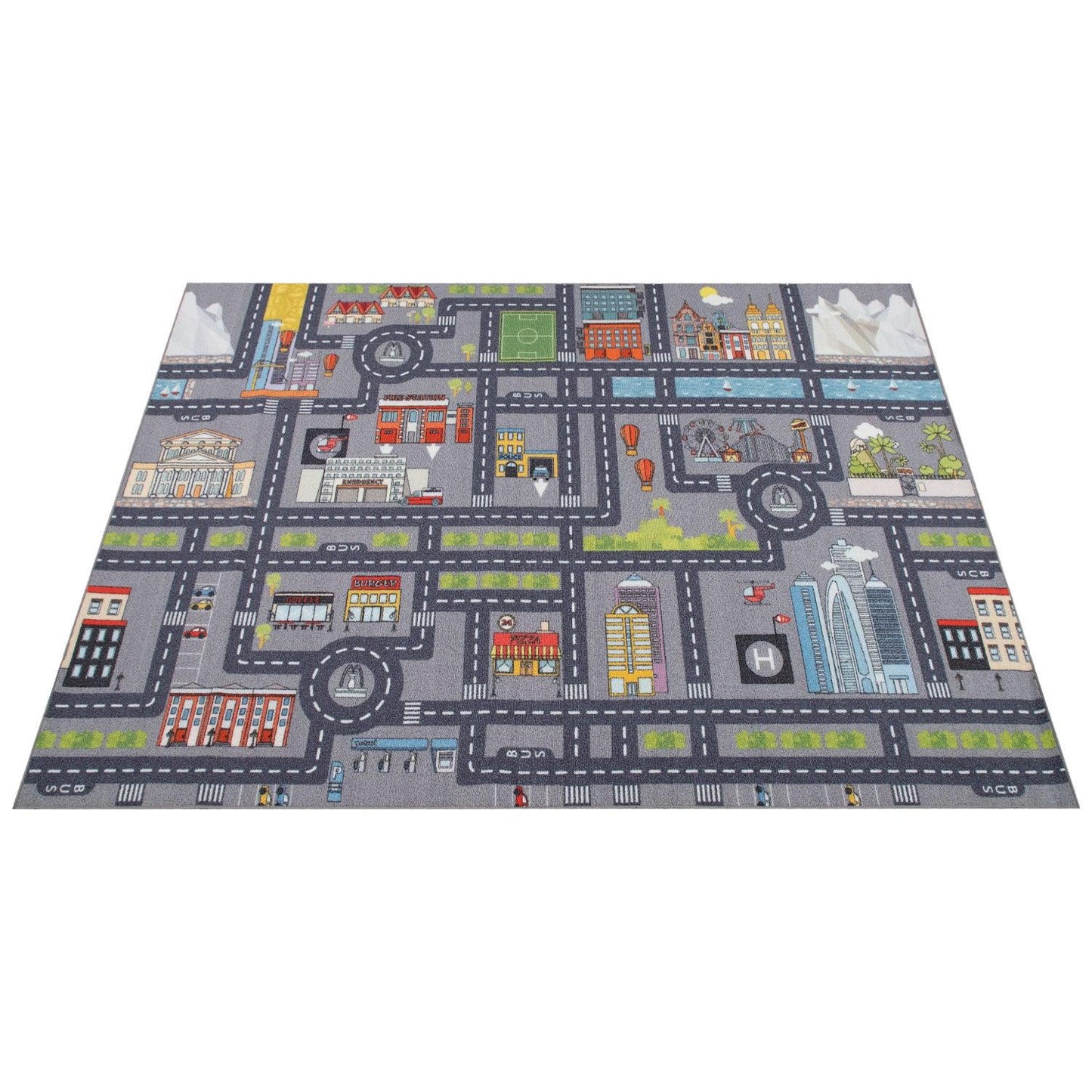 Play Rug for Nursery Cars Roads City Motife for Child's Room in Grey - RugYourHome