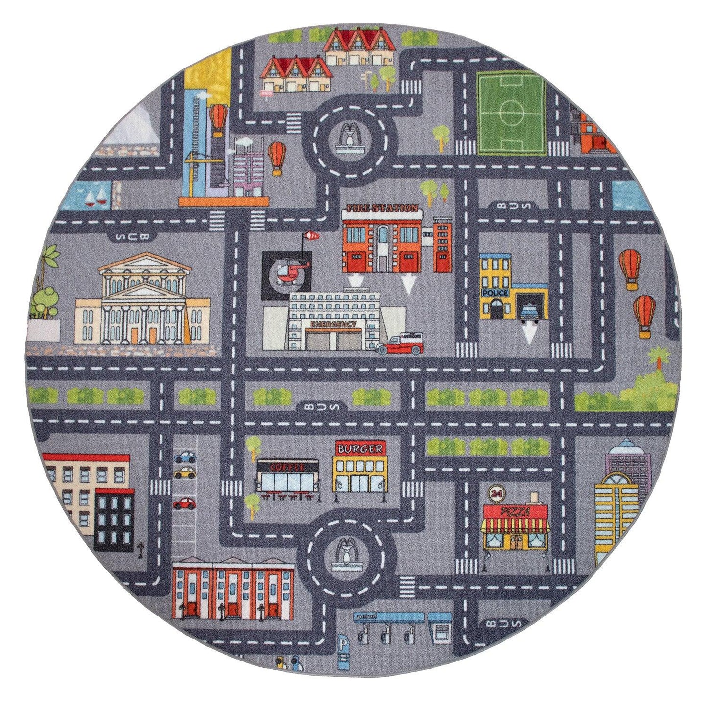 Play Rug for Nursery Cars Roads City Motife for Child's Room in Grey - RugYourHome