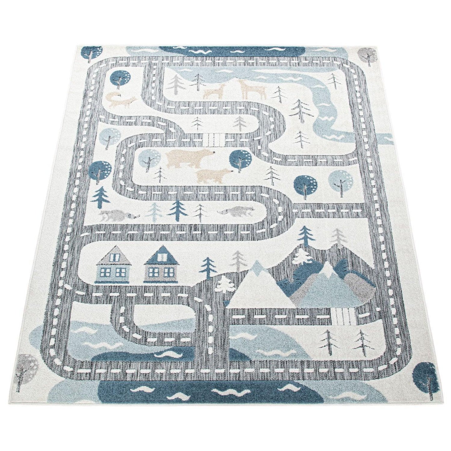 Road Traffic Kids Rug with Forest Animals and Sea Play Mat in muted Cream - RugYourHome