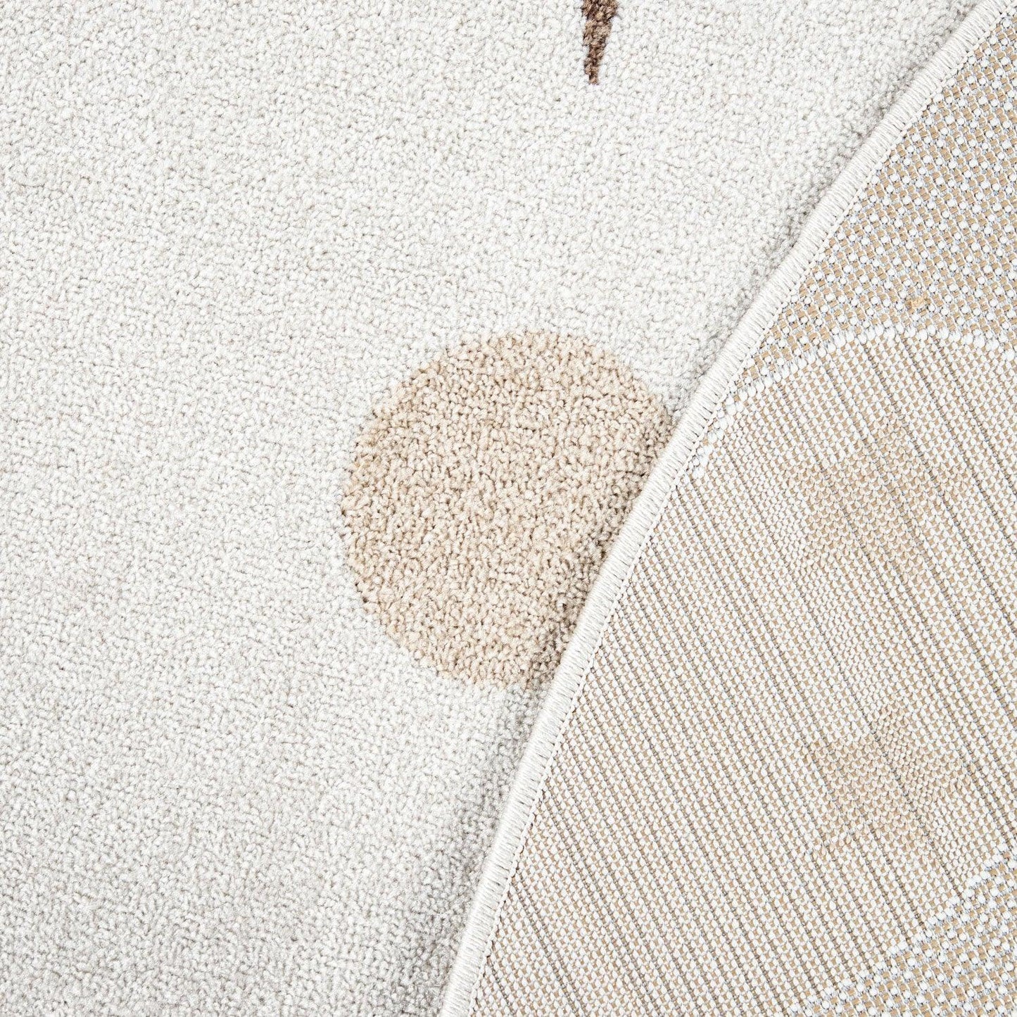 Round Kids Rug Tweet Cuddling Moon & Stars in the Night Sky - Cream Beige - RugYourHome