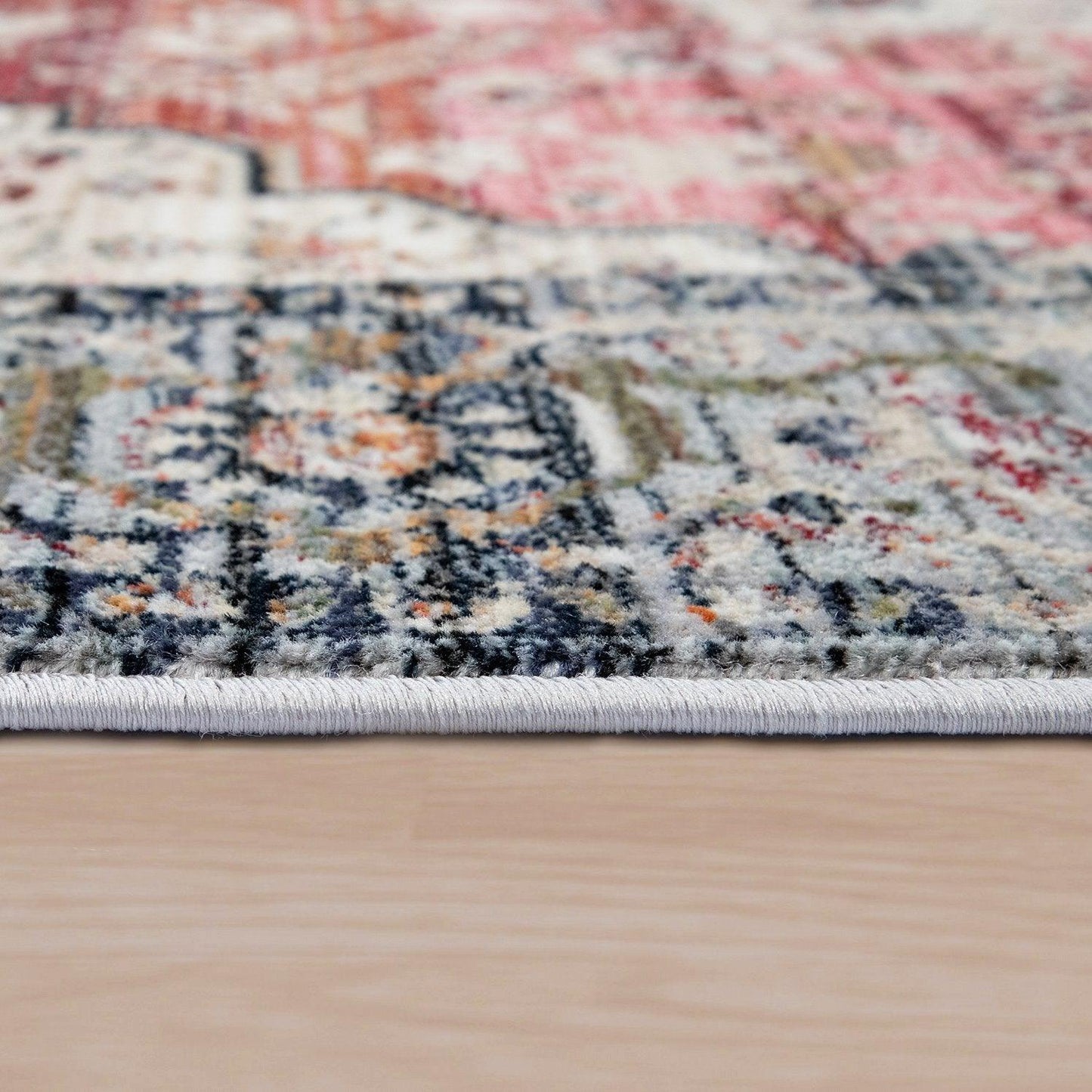Rug, Short-Pile For Living Rooms, With Oriental Design And Border In Pink, Colourful - RugYourHome