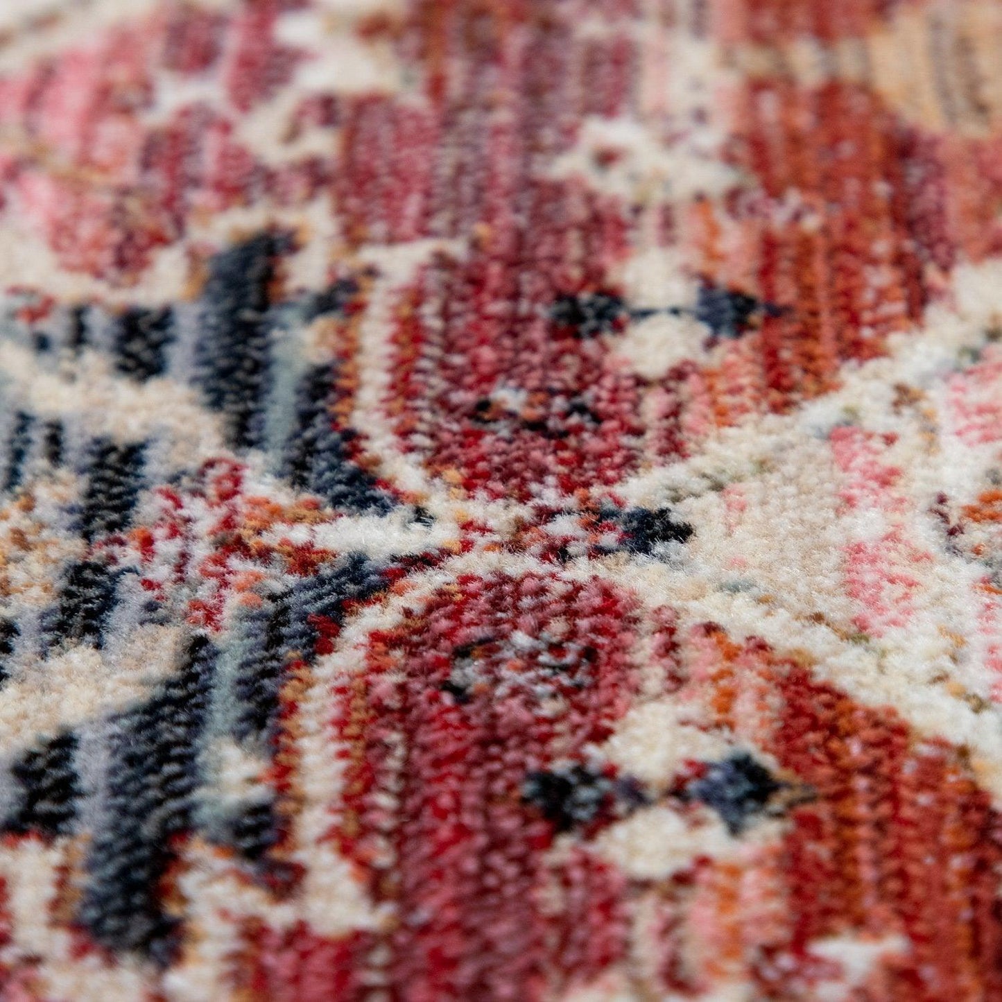 Rug, Short-Pile For Living Rooms, With Oriental Design And Border In Pink, Colourful - RugYourHome