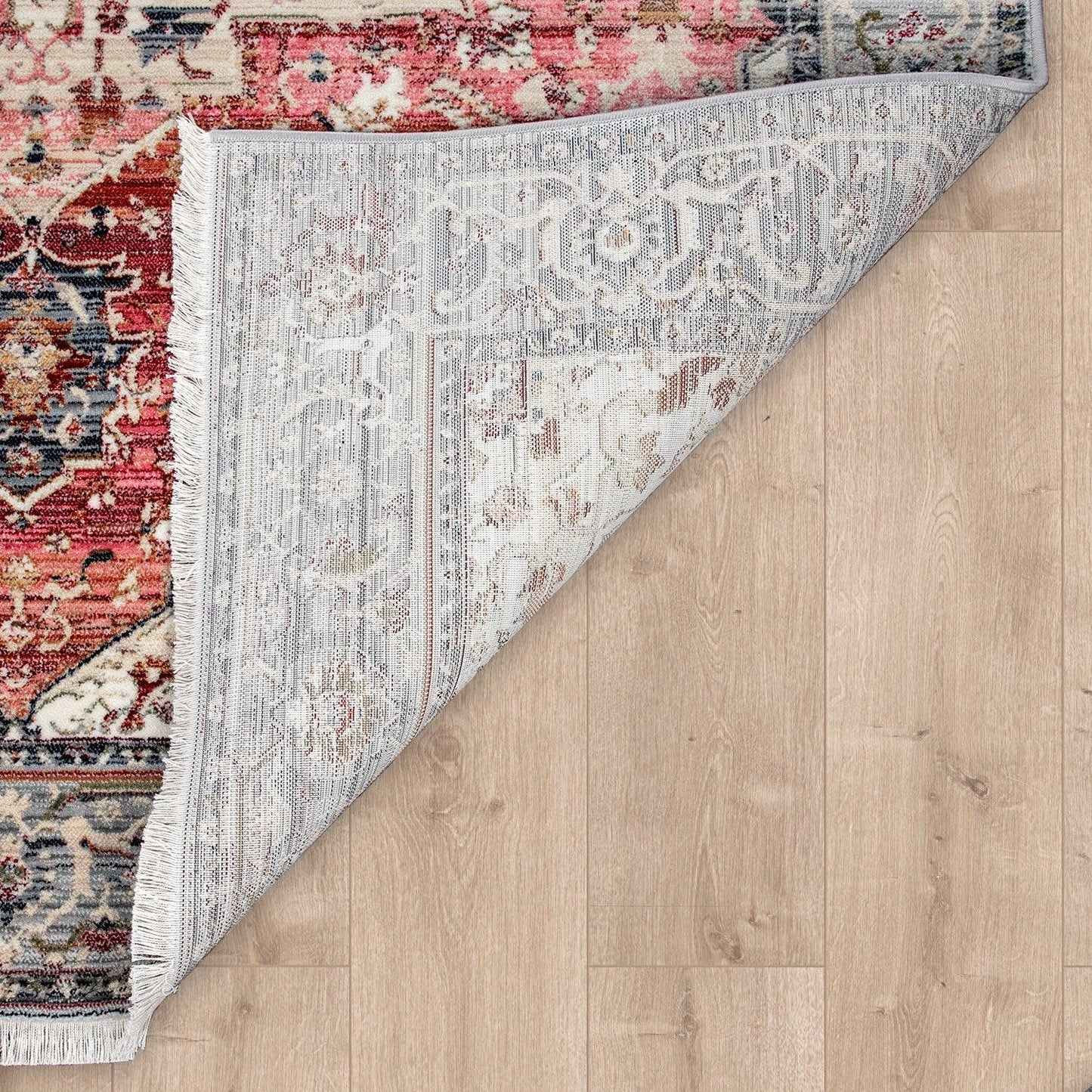 Rug, Short-Pile For Living Rooms, With Oriental Design And Border In Pink, Colourful - RugYourHome