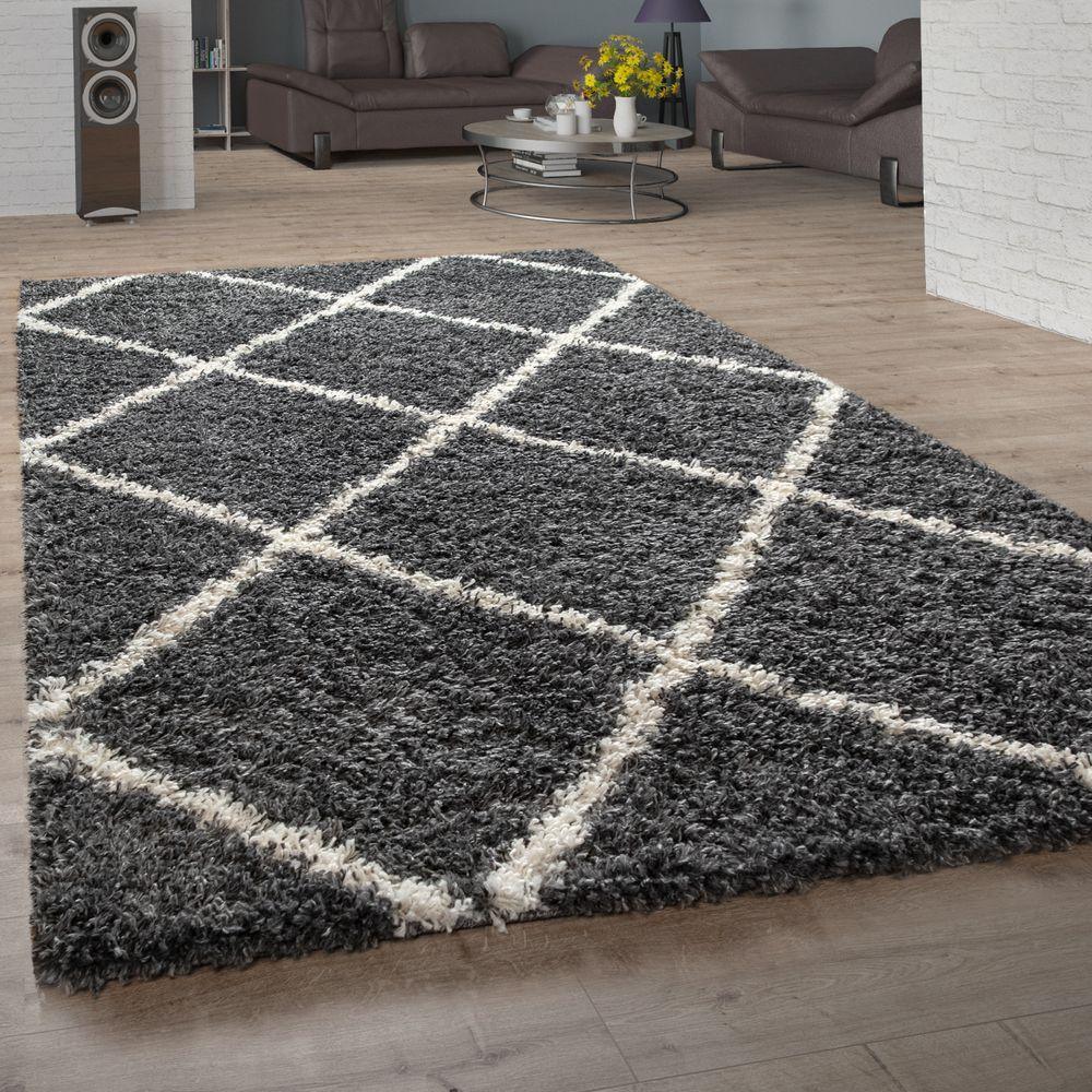 Shag Rug Dark Gray with Diamond Pattern Scandi Design - RugYourHome