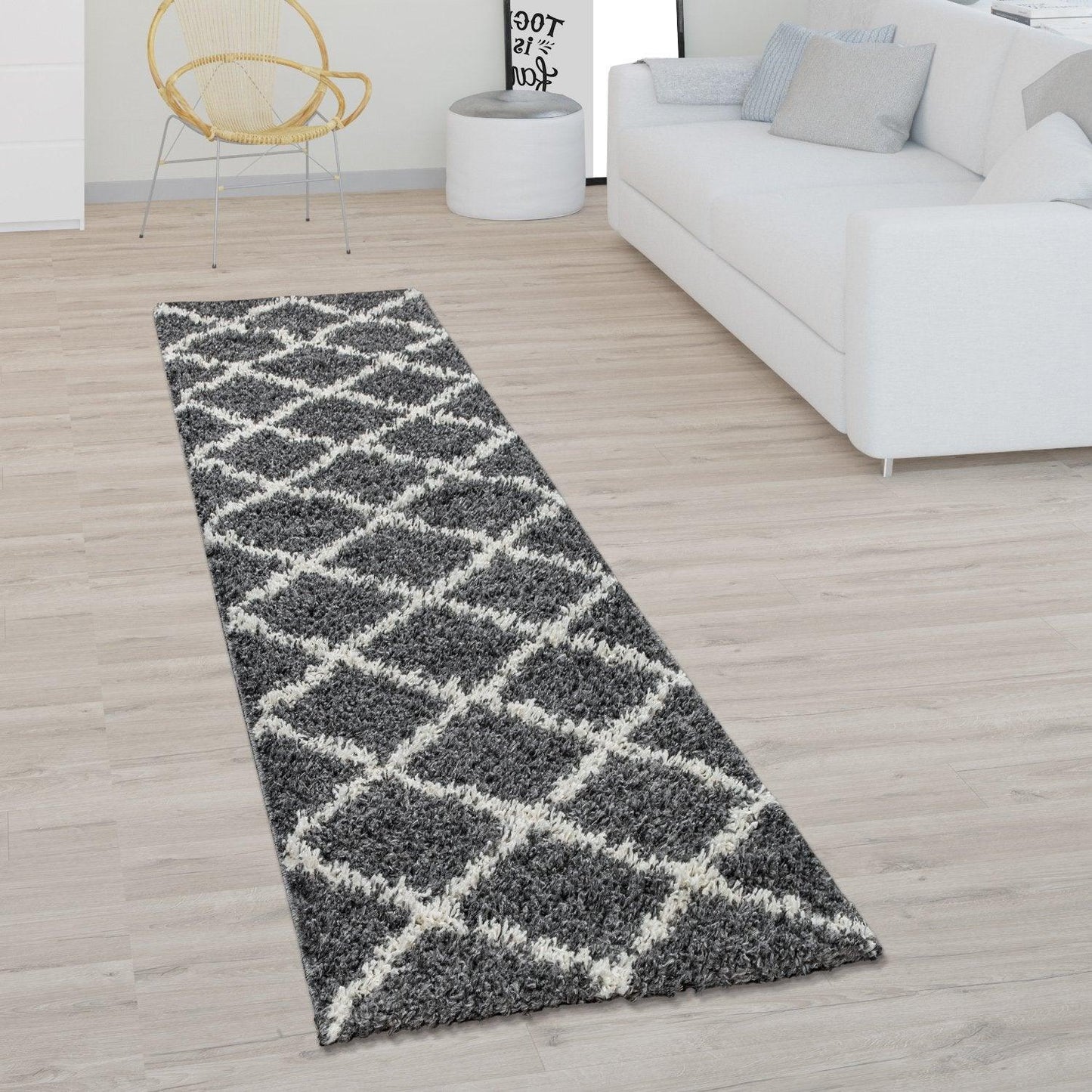 Shag Rug Dark Gray with Diamond Pattern Scandi Design - RugYourHome