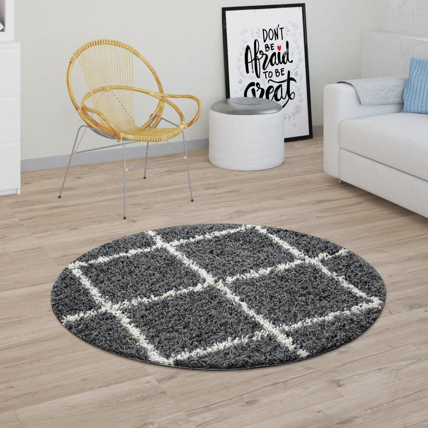 Shag Rug Dark Gray with Diamond Pattern Scandi Design - RugYourHome