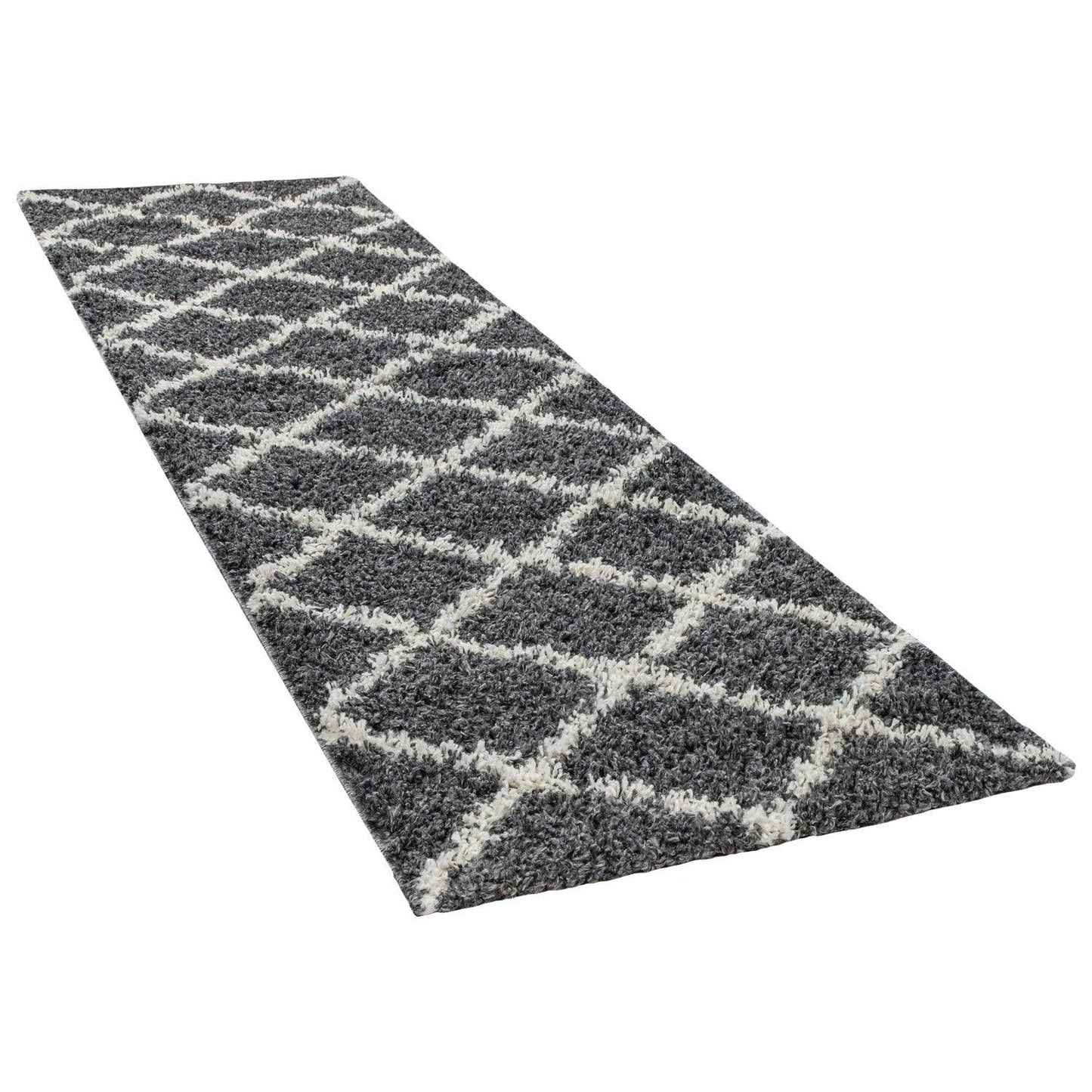 Shag Rug Dark Gray with Diamond Pattern Scandi Design - RugYourHome