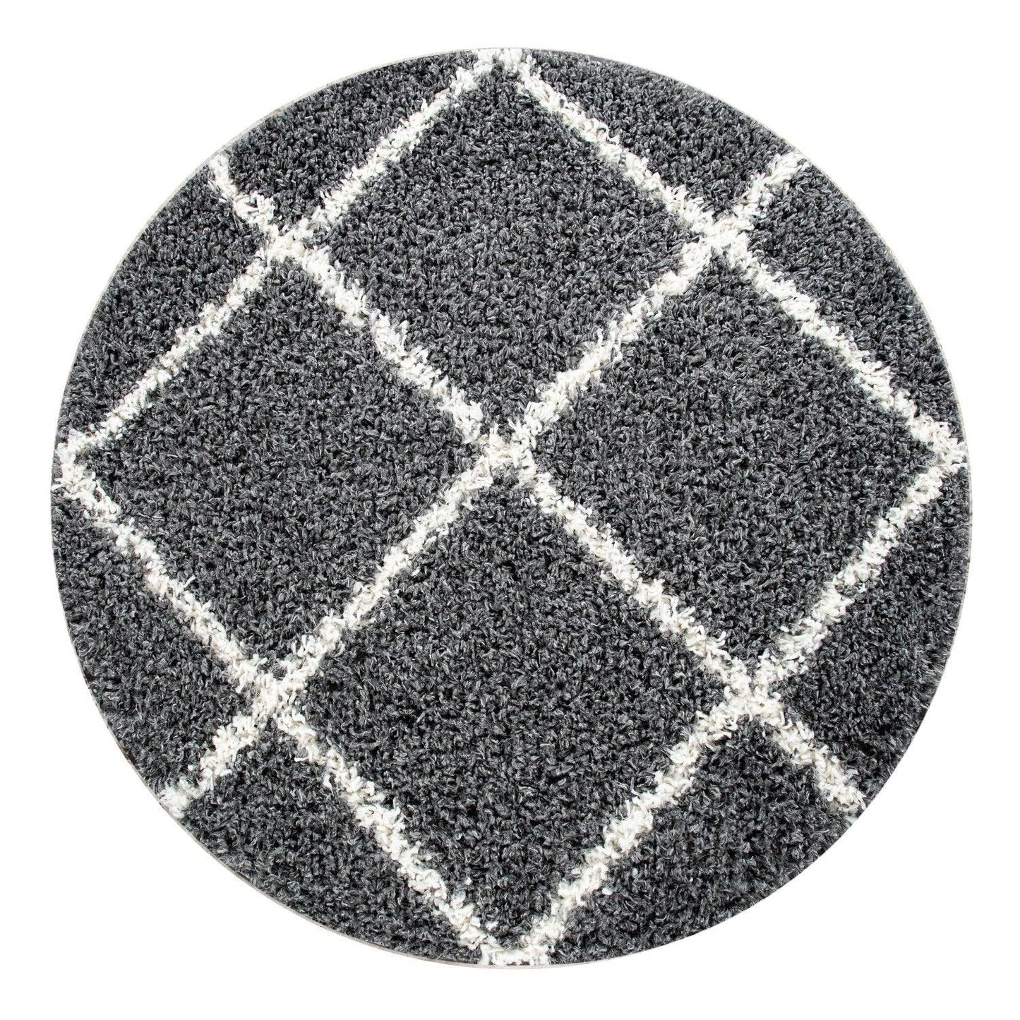 Shag Rug Dark Gray with Diamond Pattern Scandi Design - RugYourHome