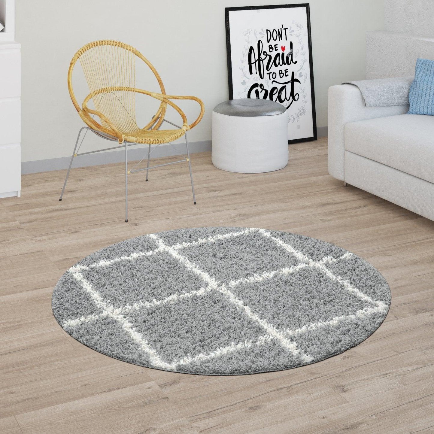 Shag Rug Grey with Diamond Pattern Scandi Design - RugYourHome