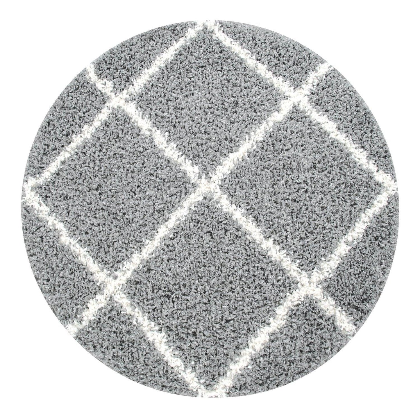 Shag Rug Grey with Diamond Pattern Scandi Design - RugYourHome
