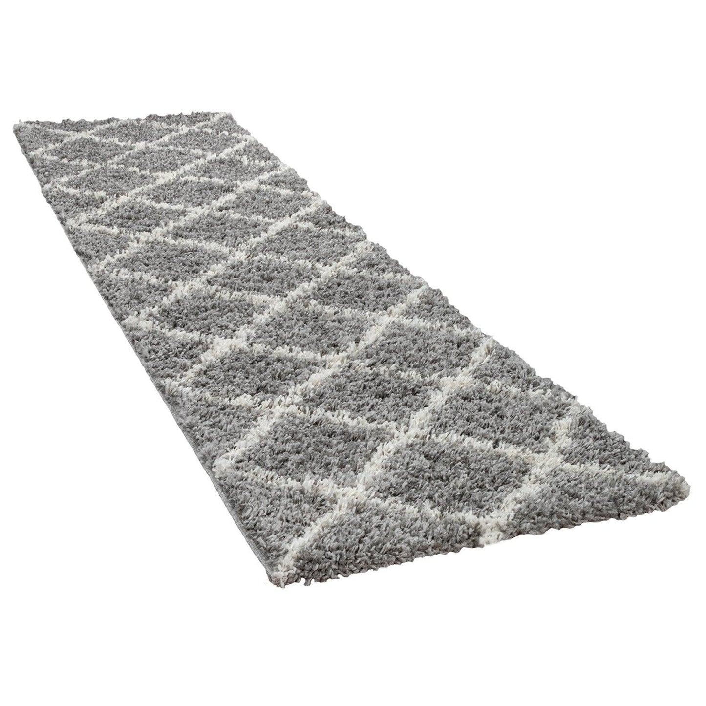 Shag Rug Grey with Diamond Pattern Scandi Design - RugYourHome