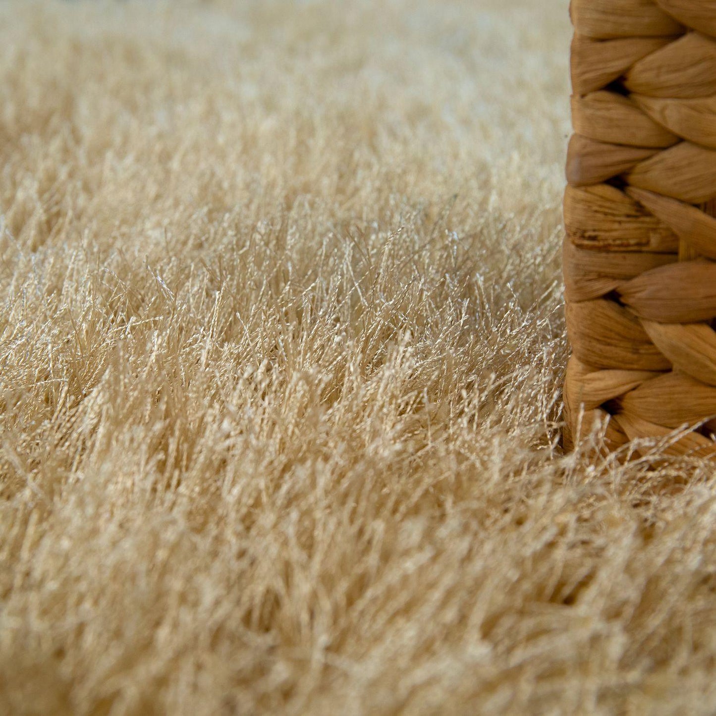 Shag Rug High Pile In Gold For Bedroom & Living Room Fluffy Glossy Pastel Yarn - RugYourHome