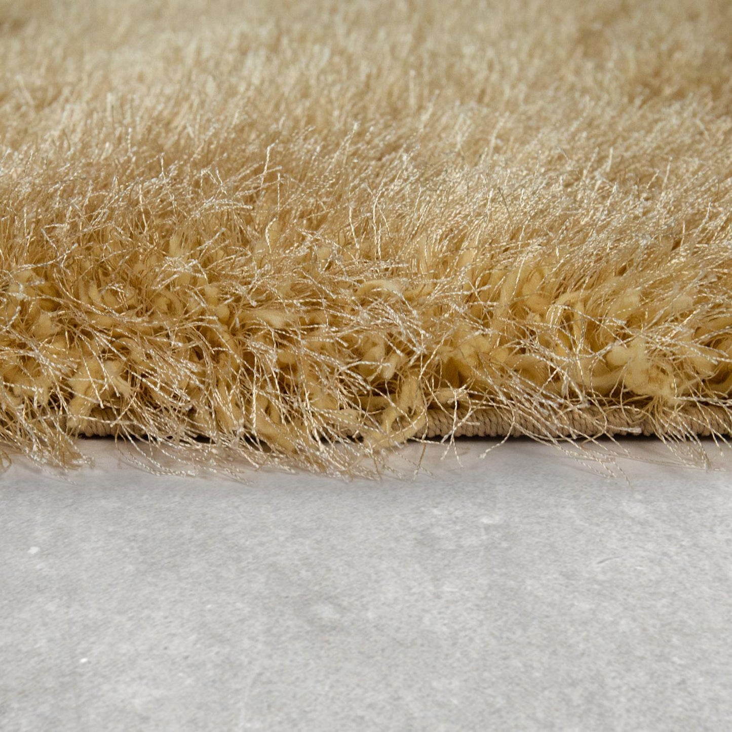 Shag Rug High Pile In Gold For Bedroom & Living Room Fluffy Glossy Pastel Yarn - RugYourHome