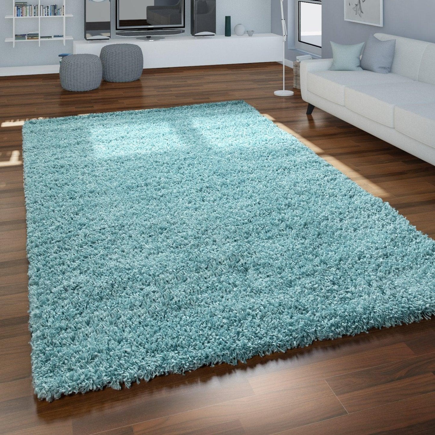Simple High-Pile Rug Blue Turqouis Living Room Robust - RugYourHome