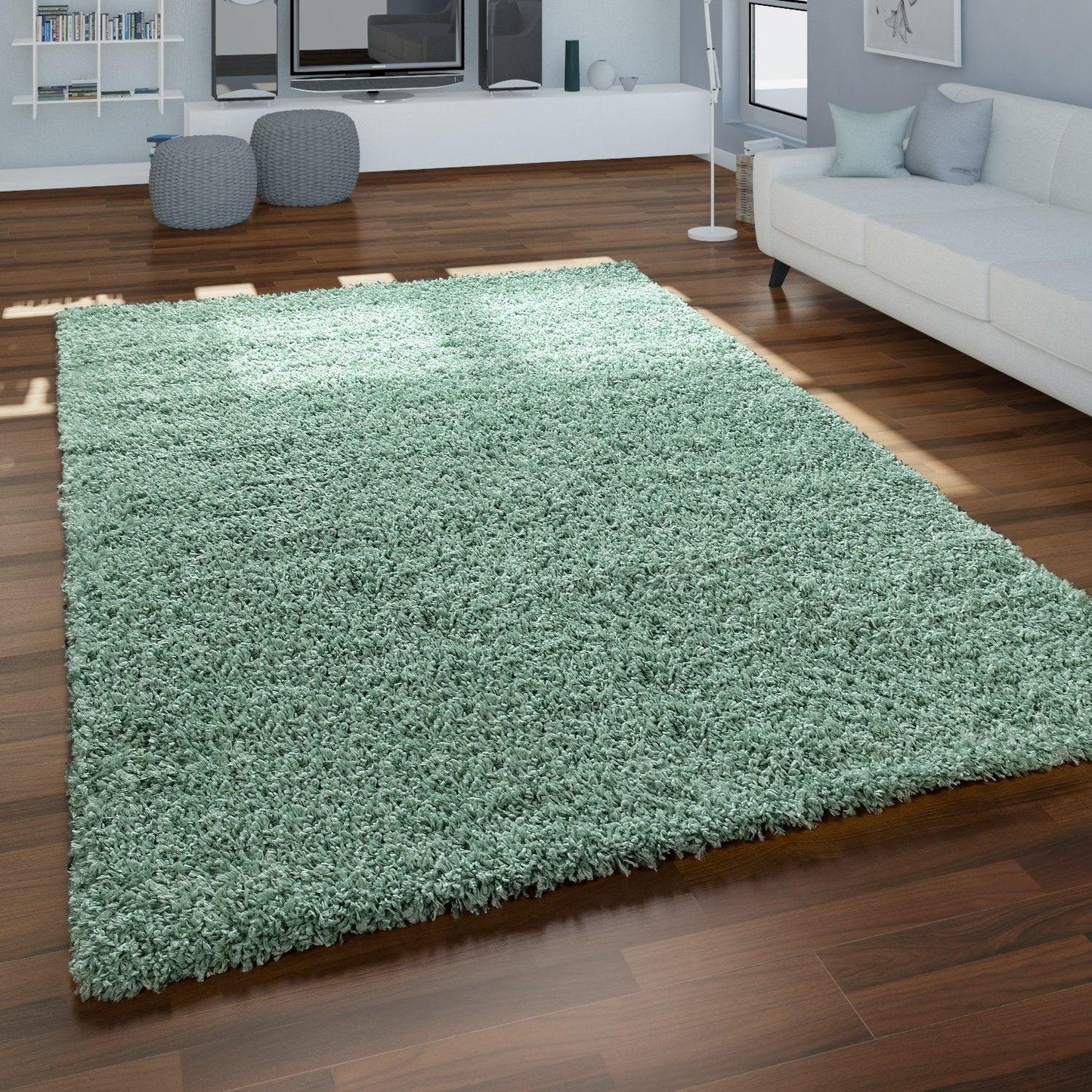 Simple High-Pile Rug Mint-Green Living Room Robust - RugYourHome