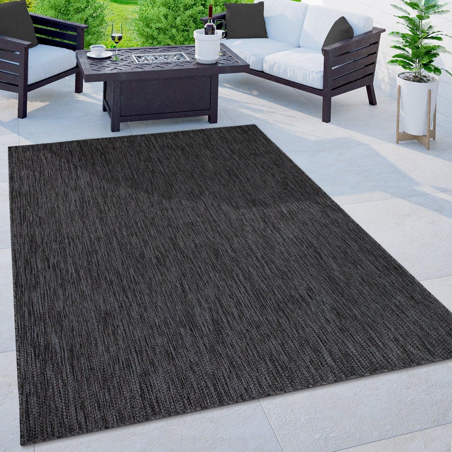 Solid Outdoor Rug for Patio or Balcony weatherproof in Mottled Anthracite - RugYourHome