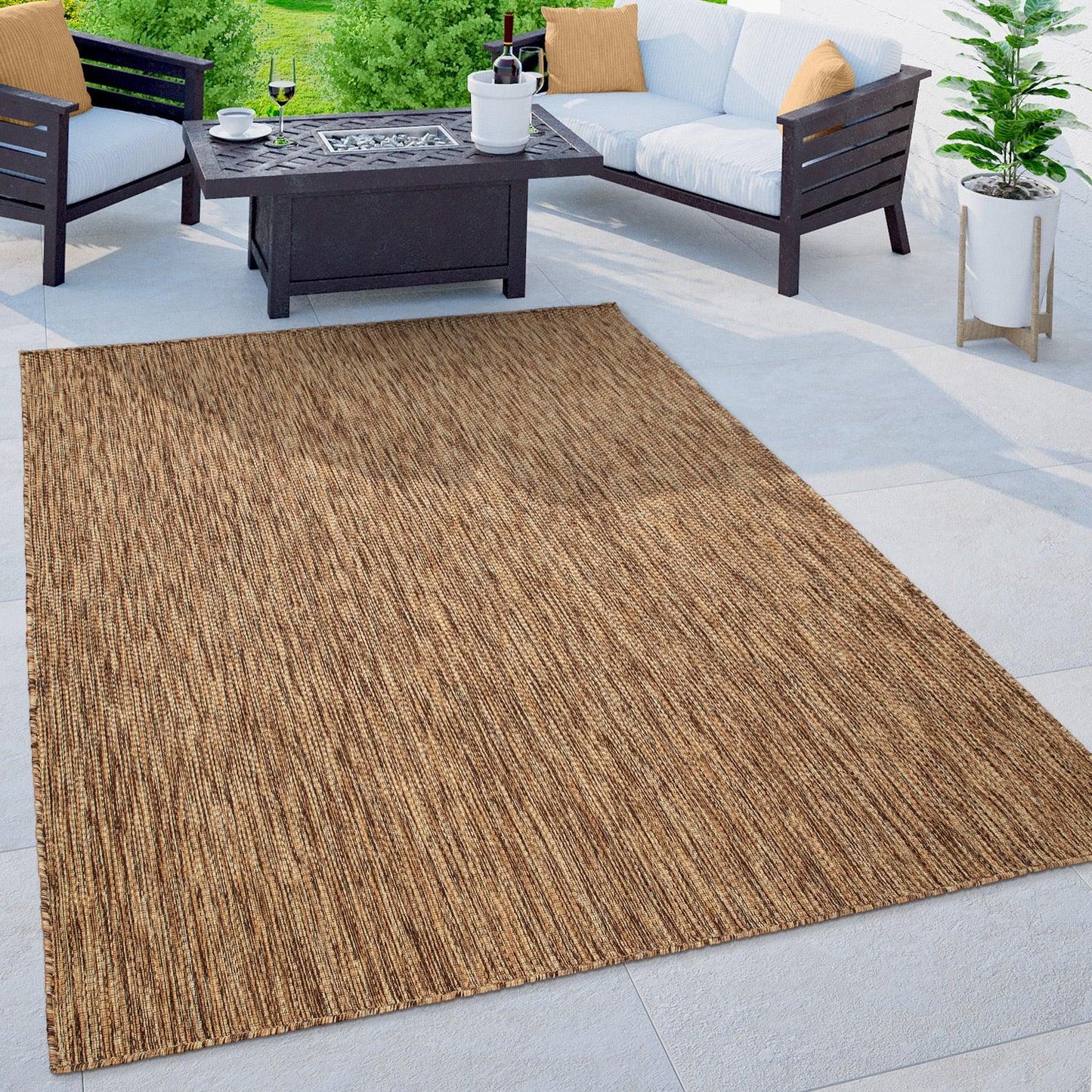Solid Outdoor Rug for Patio or Balcony weatherproof in Mottled Brown Beige - RugYourHome