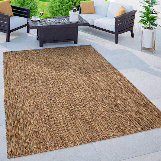 Solid Outdoor Rug for Patio or Balcony weatherproof in Mottled Brown Beige - RugYourHome