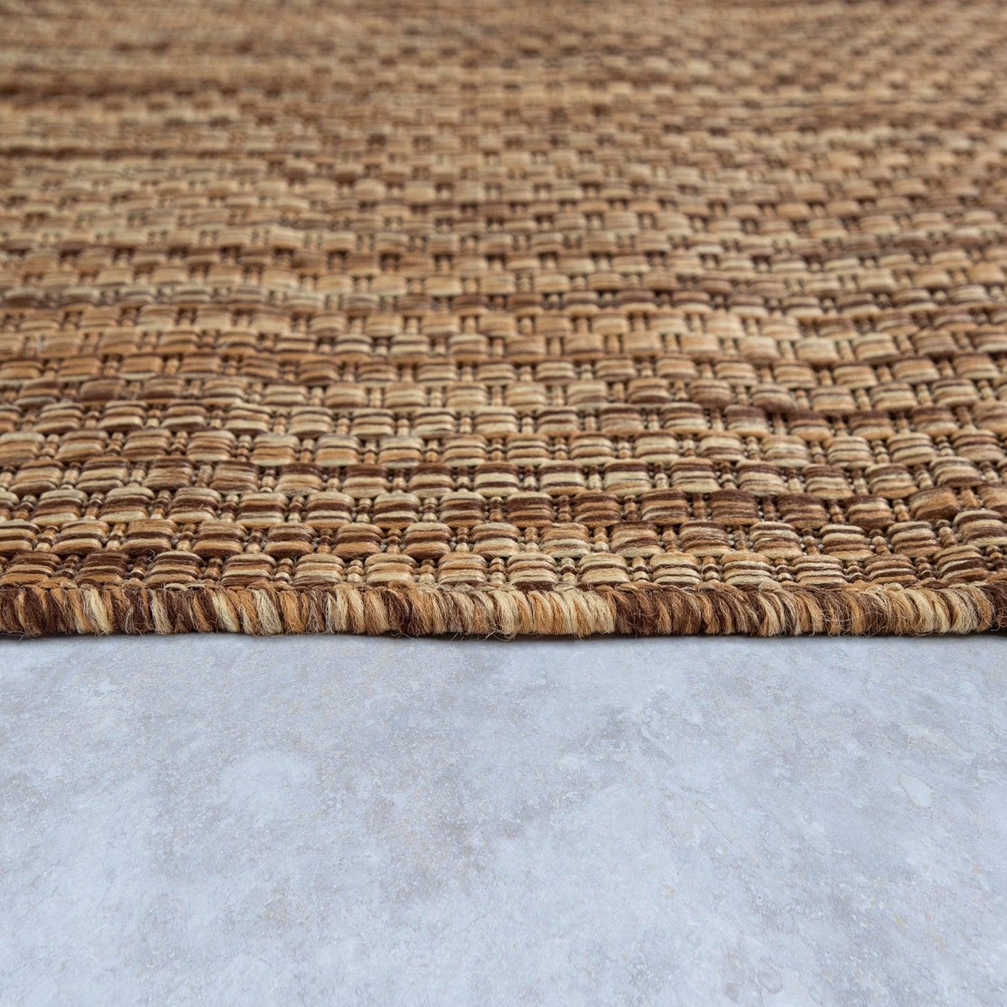 Solid Outdoor Rug for Patio or Balcony weatherproof in Mottled Brown Beige - RugYourHome