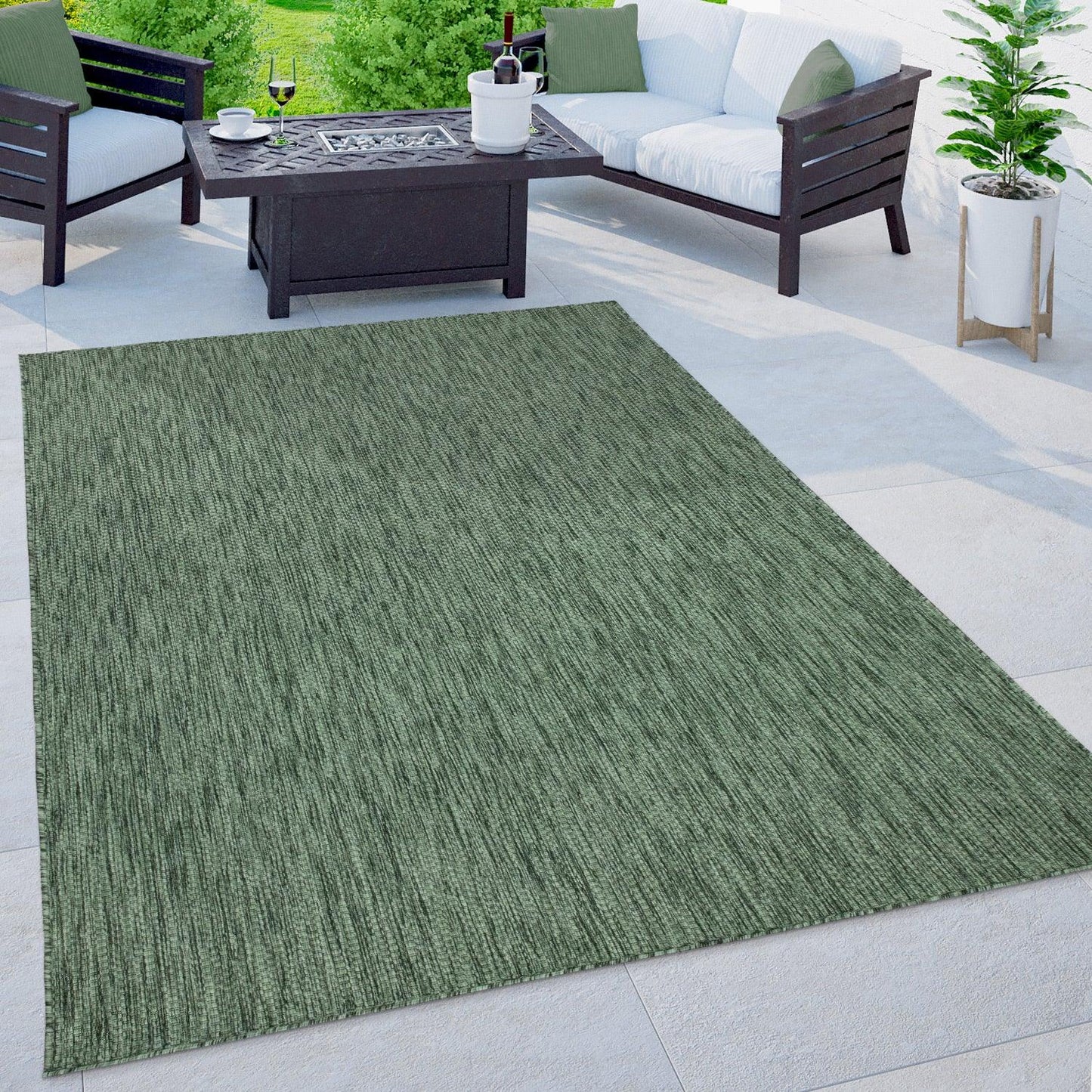 Solid Outdoor Rug for Patio or Balcony weatherproof in Mottled Dark Green - RugYourHome