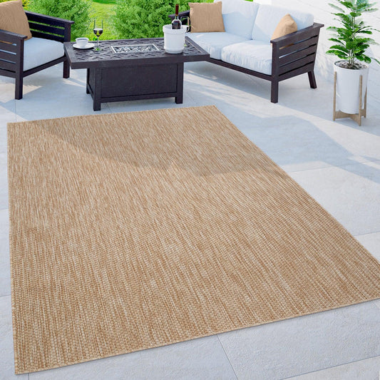 Solid Outdoor Rug for Patio or Balcony weatherproof Mottled Light-Brown Beige - RugYourHome