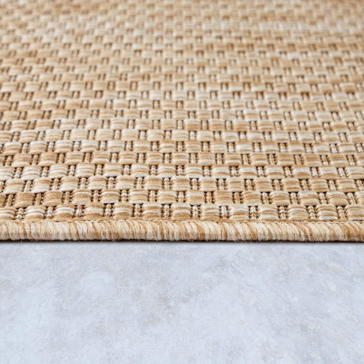 Solid Outdoor Rug for Patio or Balcony weatherproof Mottled Light-Brown Beige - RugYourHome