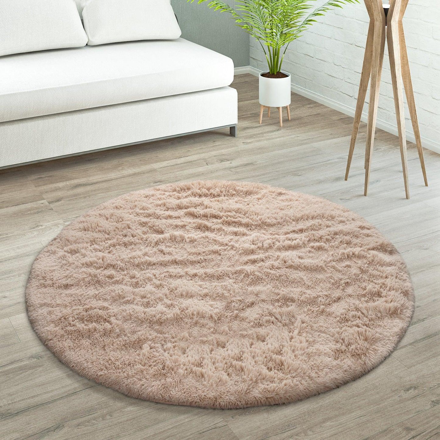Solid Shag Rug Silky Soft & Fluffy In Beige - RugYourHome
