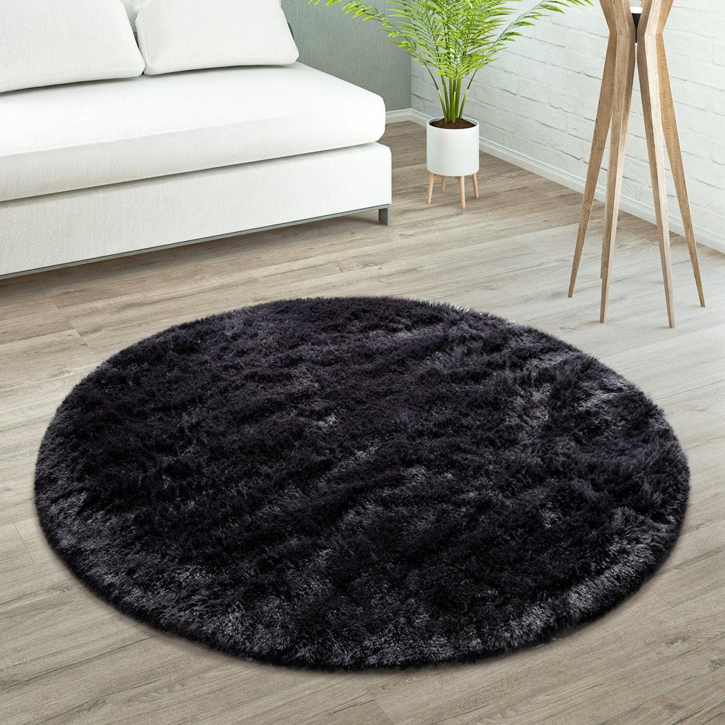 Solid Shag Rug Silky Soft & Fluffy In Black - RugYourHome