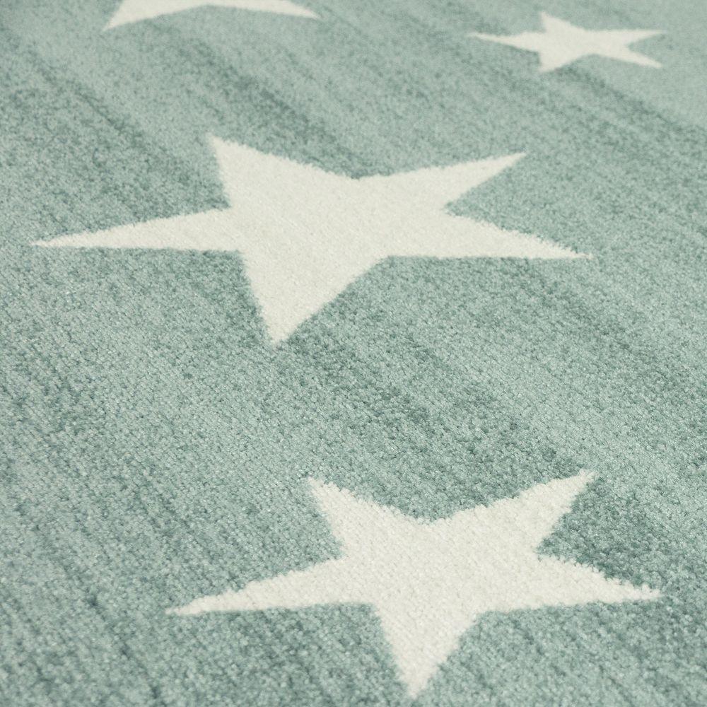 Stars Rug Kids for Nursery in Green White Pastel Colors - RugYourHome