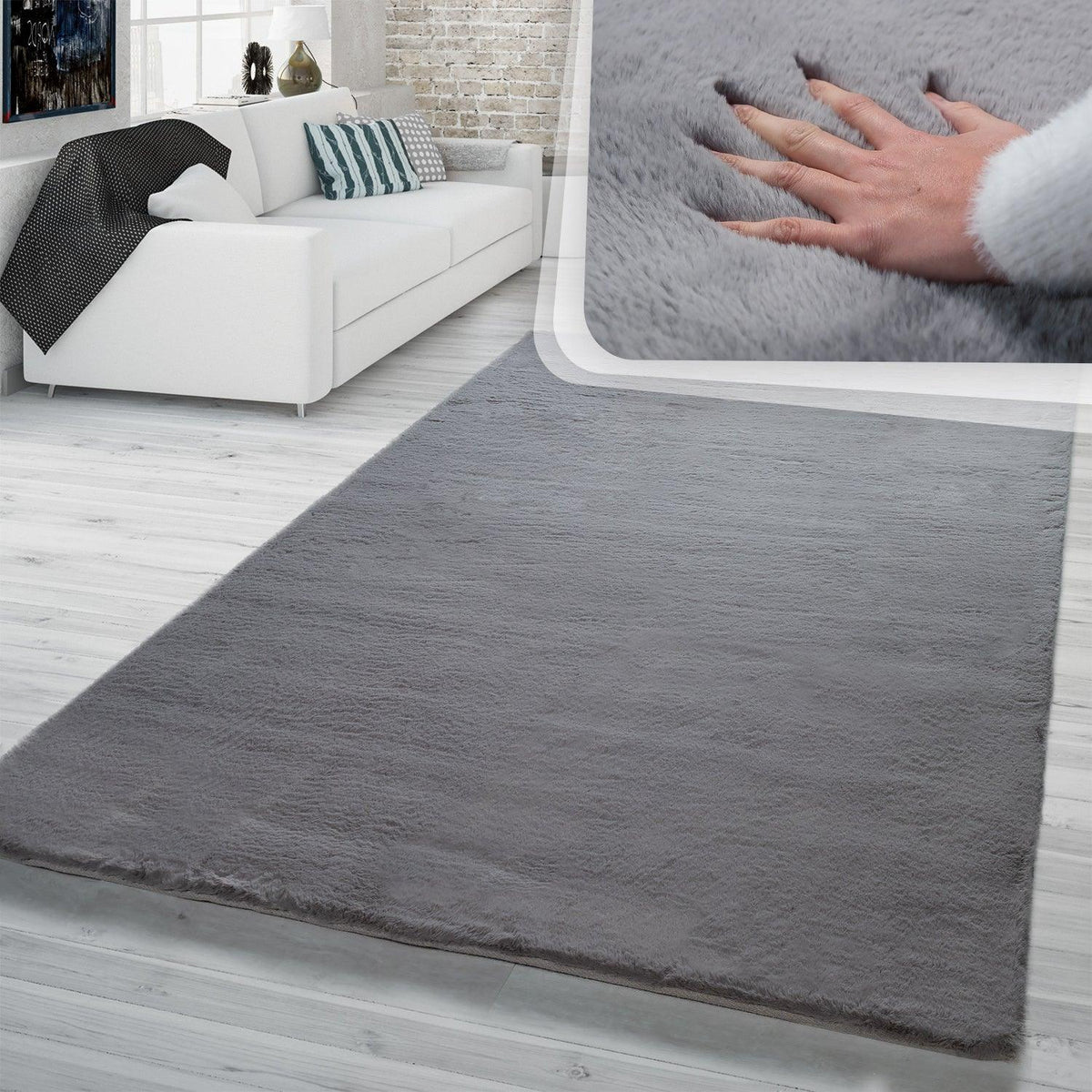 Super Soft Area Rug Fluffy High Pile Cosy Luxurious Touch in Solid Anthracite - RugYourHome