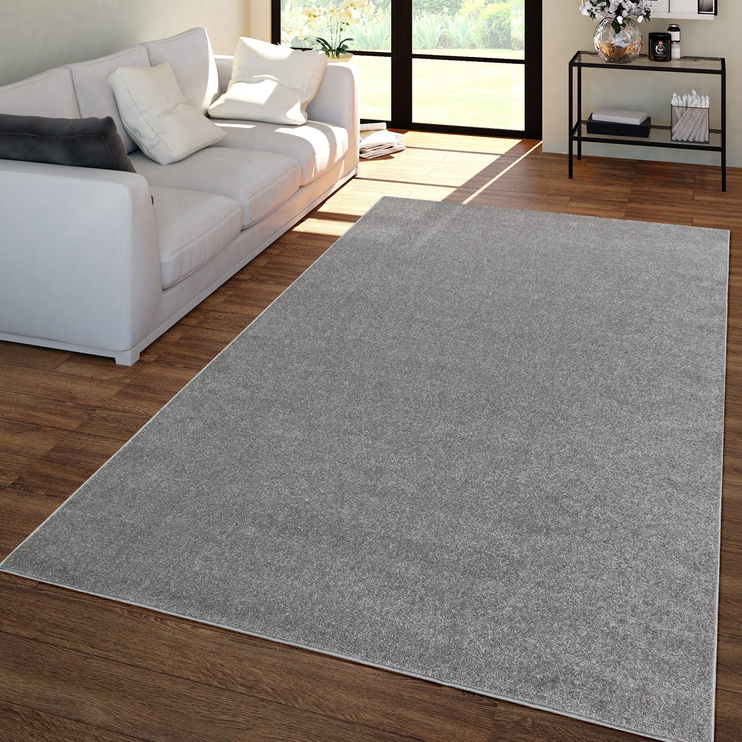 Solid Flatweave Rug Porto for Living Room - Anthracite
