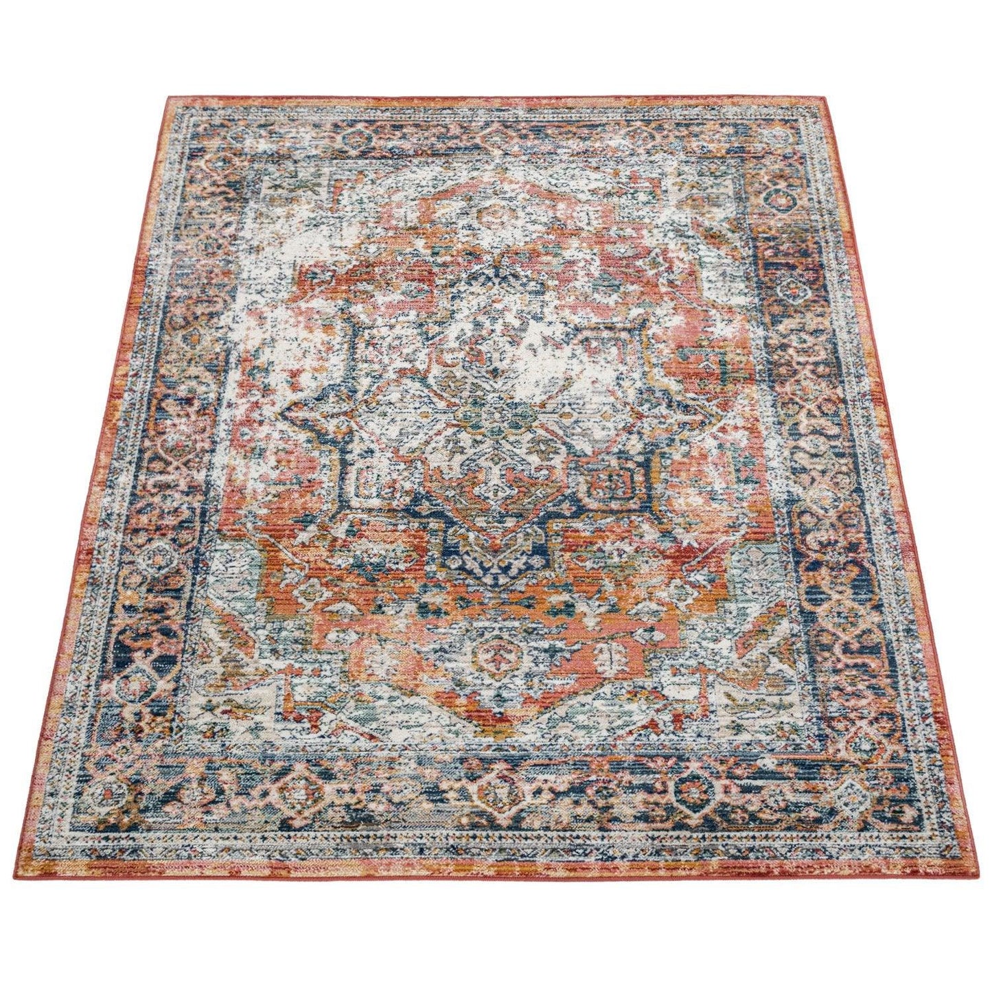 Vintage Rug Oriental Ornaments Border Red Blue Grey - RugYourHome