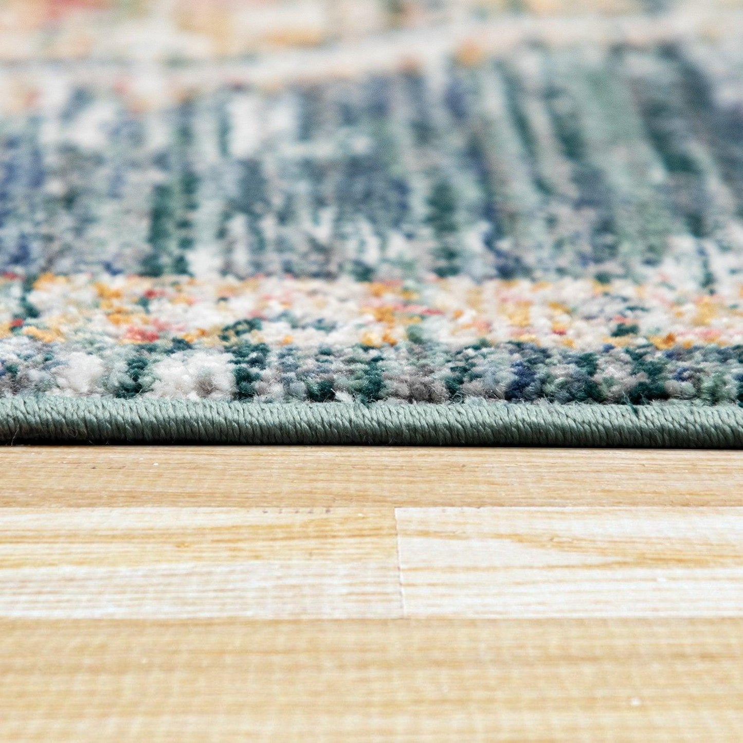 Vintage Rug Oriental Ornaments With Border Blue Green Multicolor - RugYourHome