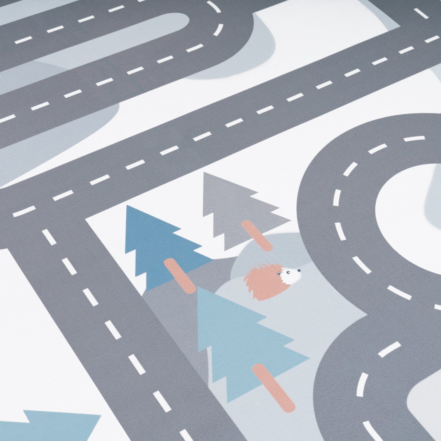 Kids Play Rug For Nursery Road With Forest Animals grey blue