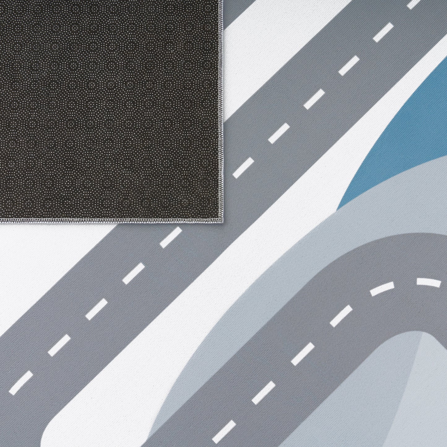 Kids Play Rug For Nursery Road With Forest Animals grey blue