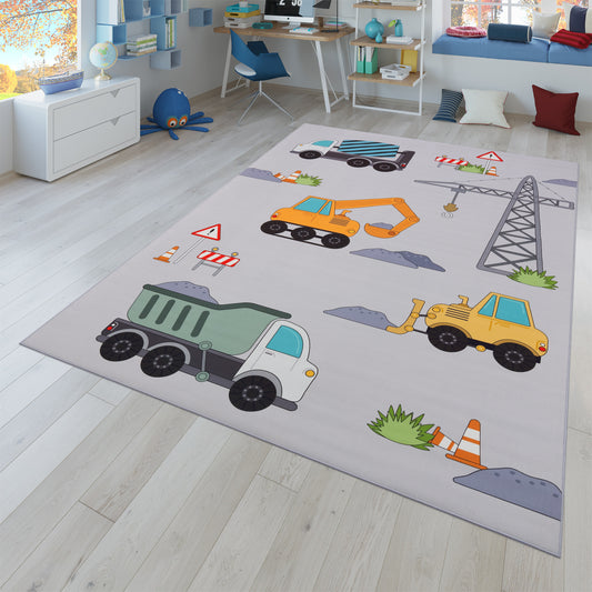 Kids Play-Mat Bob Construction Site with Trucks & Cranes in Grey