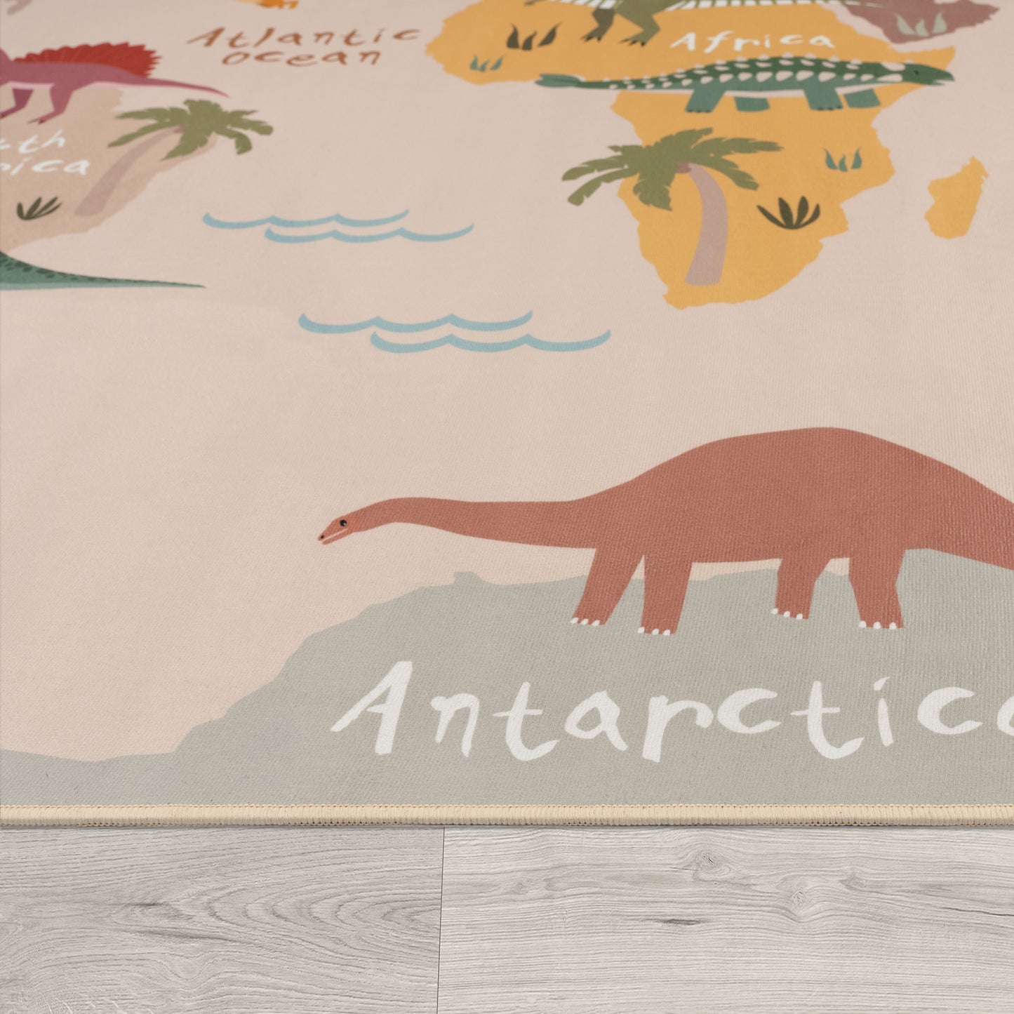 Play Mat Lilo Educational Kids Rug with World Map & Dinosaurs in Beige