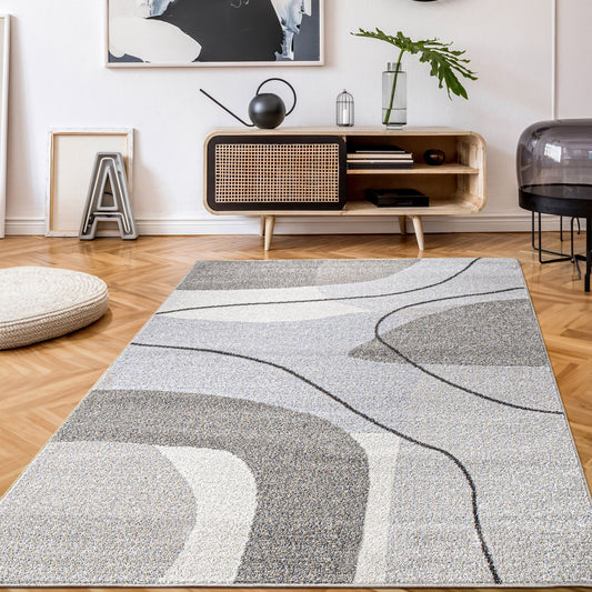 Area Rug Fiesta with Abstract Artistic Pattern in Beige and Grey