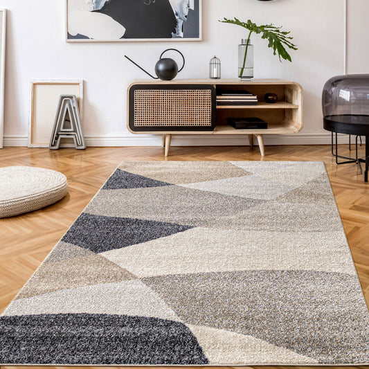 Living Room Rug Fiesta with Geometric Design in Beige Grey Cream