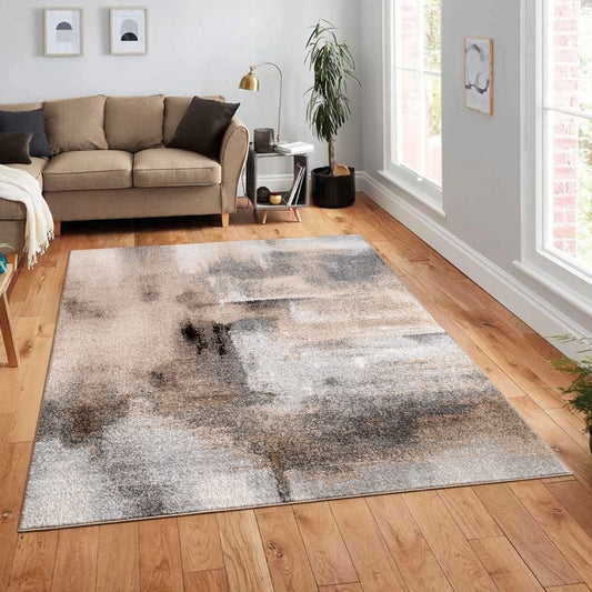 Designer Rug Mona with Modern Earthy Colors in Cream Brown Black