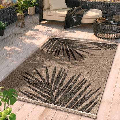 In- & Outdoor Rug Cologne with Modern Leaf Design in Beige