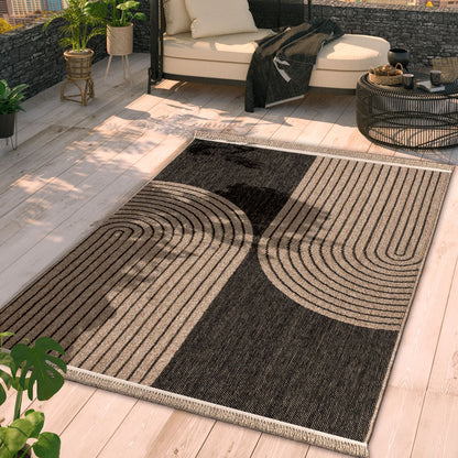 In- & Outdoor Rug Cologne with Modern Lines Design in Beige Black