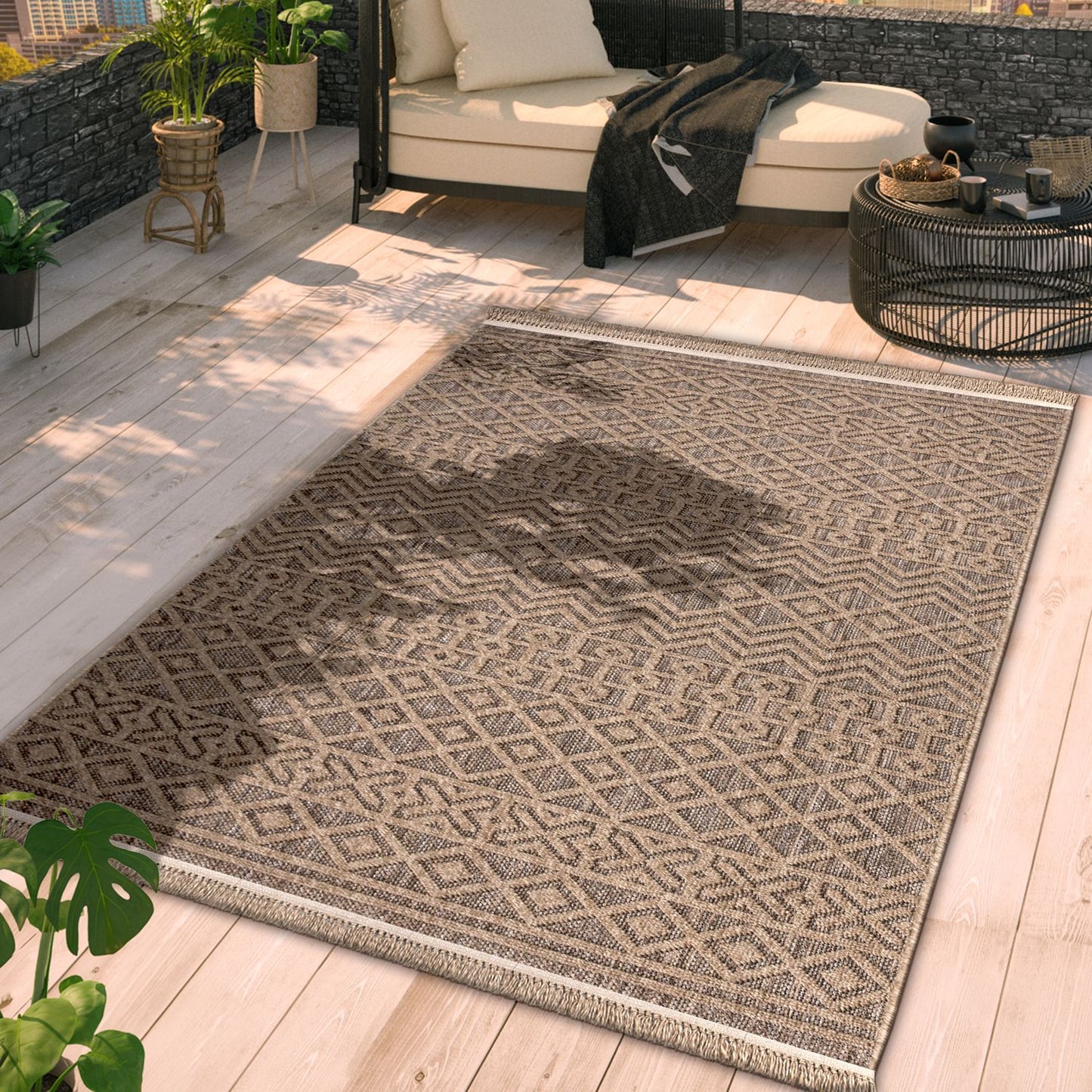 In- & Outdoor Rug Cologne with Bohemian Aztec Pattern in Beige