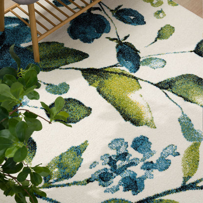 Artful Area Rug with Artful Watercolor Roses in Blue